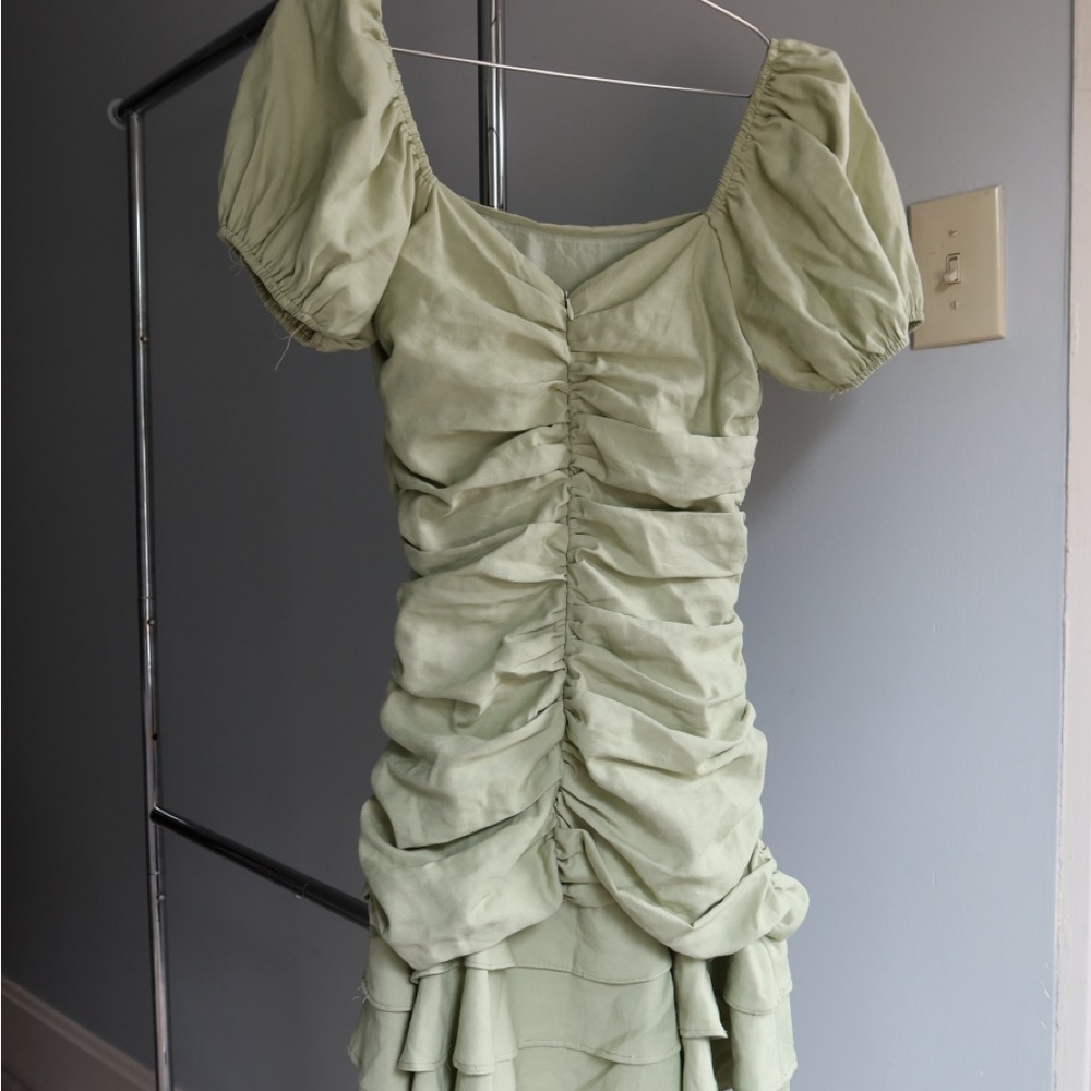 Lulu's Light Green Ruched Mini Dress - Picture 7 of 7